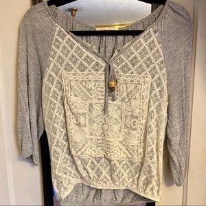 Lace Cream & Gray Blouse